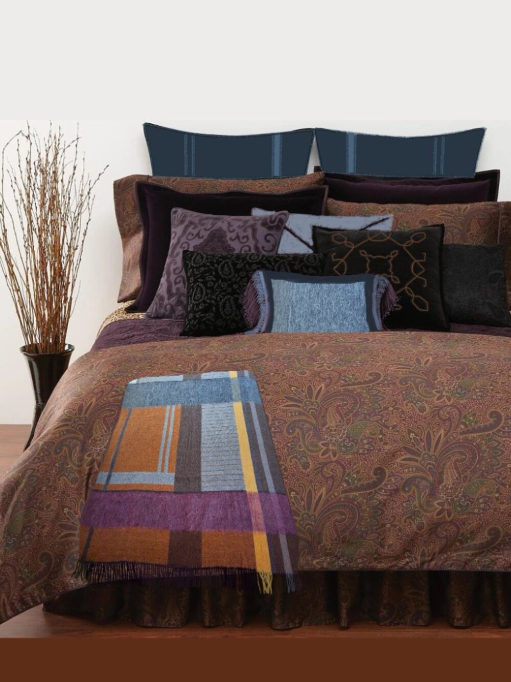 ZARA HOME Luxury Plaid Checks & Lines Wool Blanket/Throw